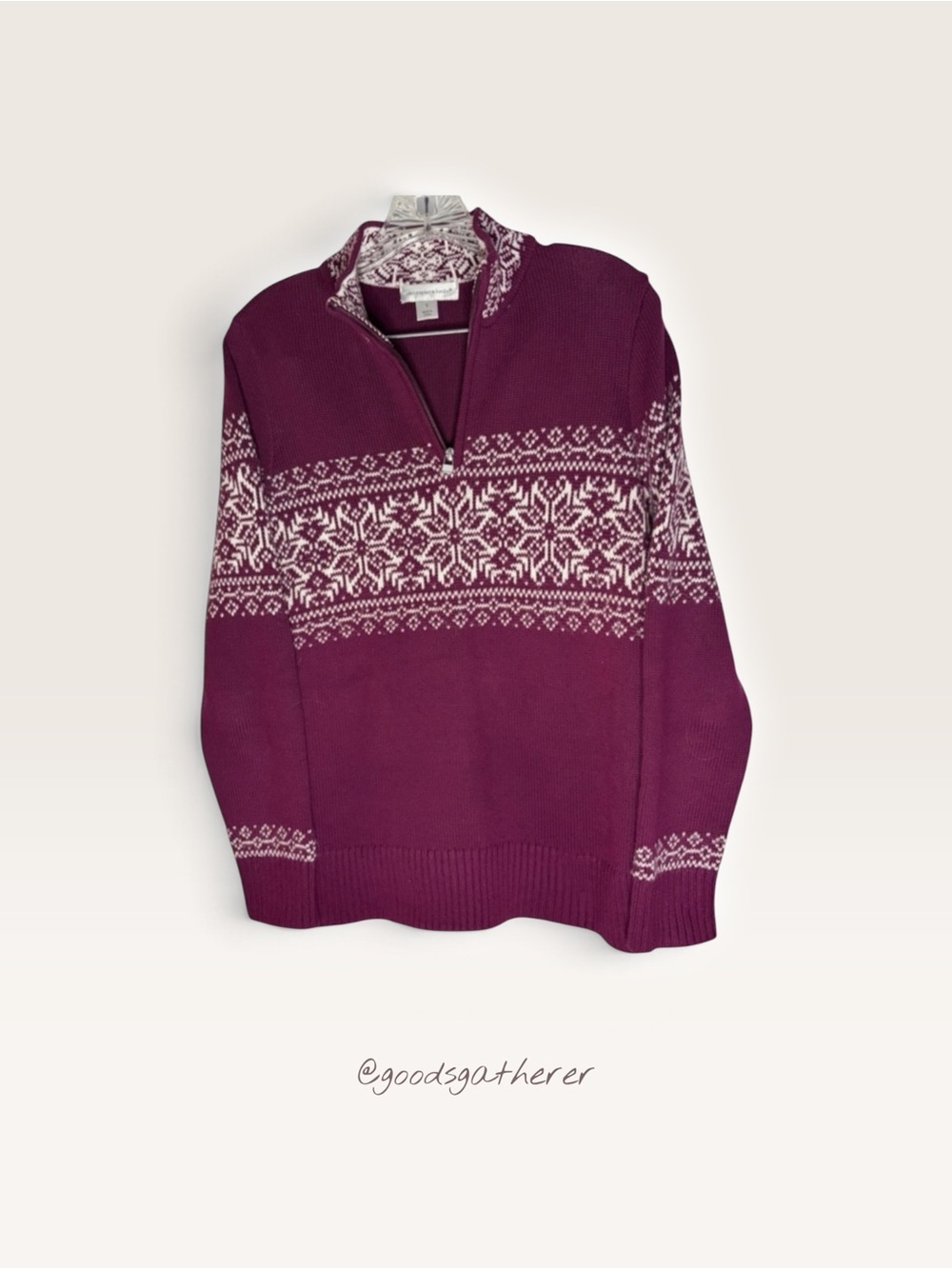 Christopher & Banks Fair Isle Snowflake Quarter Zip Sweater S Burgundy